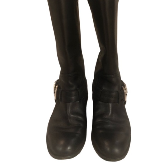 DIOR Black Leather Tall Moto Boots with Silver Designer Logo Buckles - Picture 6 of 10